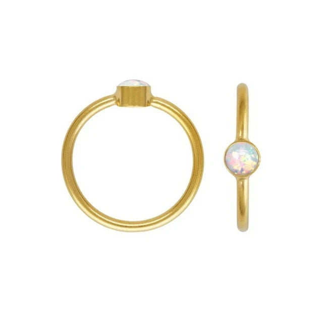 14K vergoldeter Opal Ring mit runder Zargenfassung
