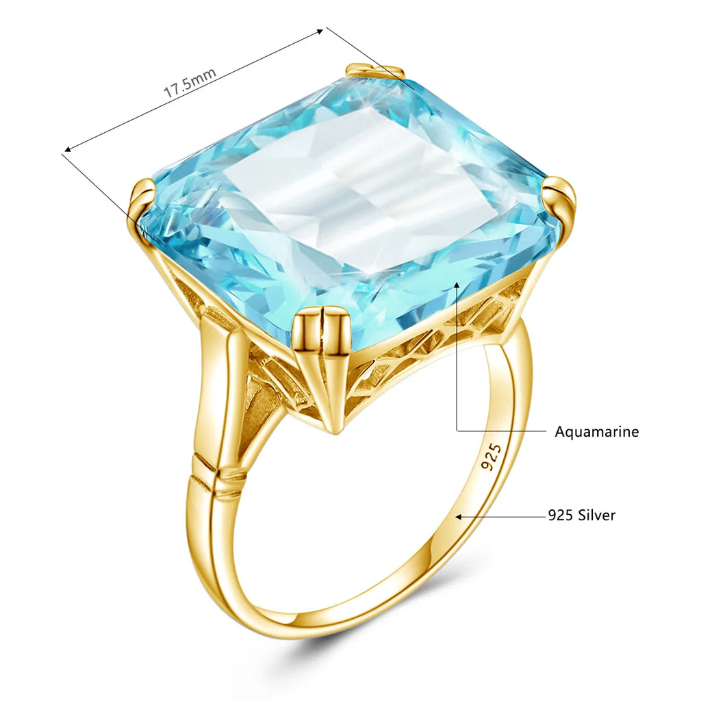 Ring Aquamarin Silber aus 925er Silber mit großem quadratischem Stein