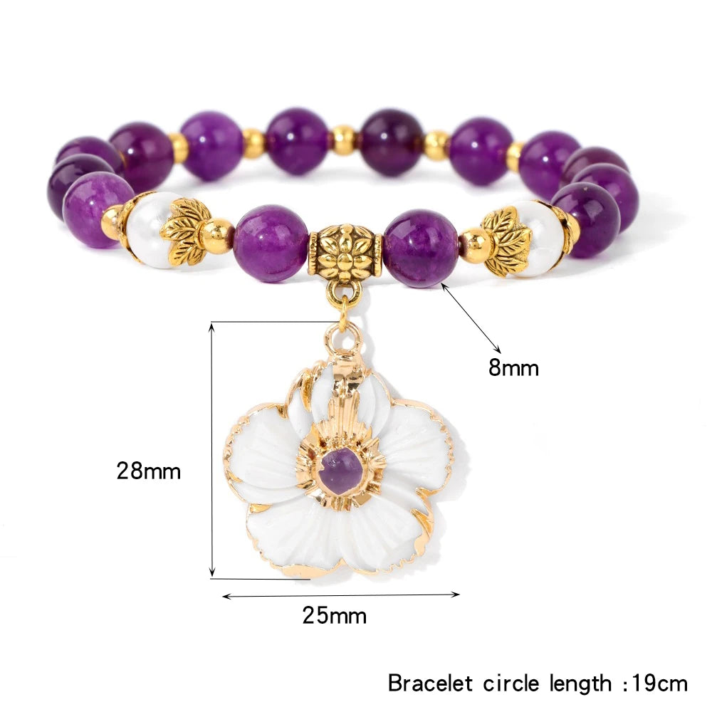 Rosenquarz Armband mit Perlen und Blütenanhänger