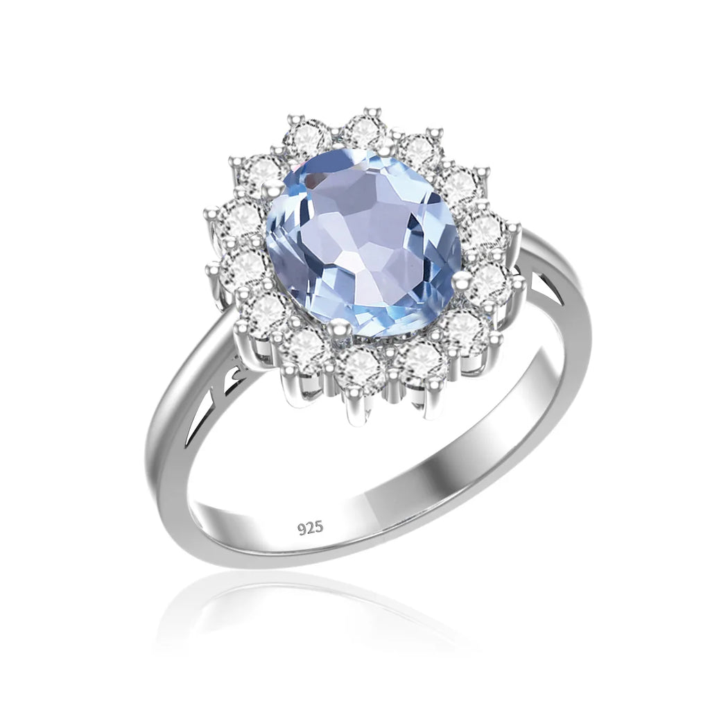 Aquamarin Ring aus 925er Silber mit rundem Stein