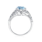 Aquamarin Ring antik aus 925er Silber mit rundem Stein und reich verzierten Seiten