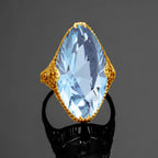 Goldfarbener Aquamarin Ring aus 925er Silber mit großem Navette-Stein
