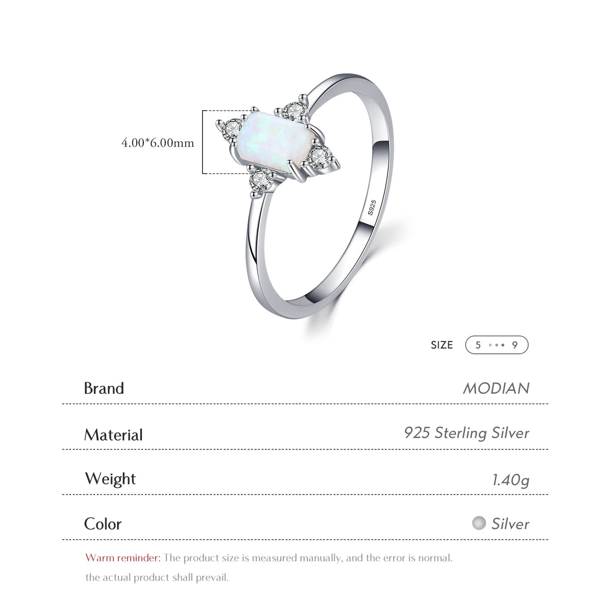 Opal Ring aus 925er Silber mit ovalem Stein und vier Ziersteinen