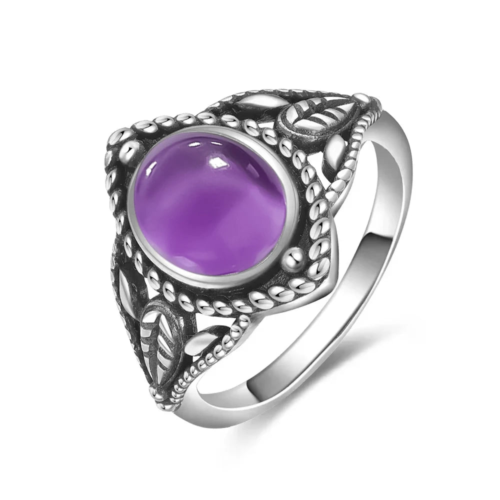 Amethyst Ring aus 925er Silber mit Flechtrahmen und Blattornamenten