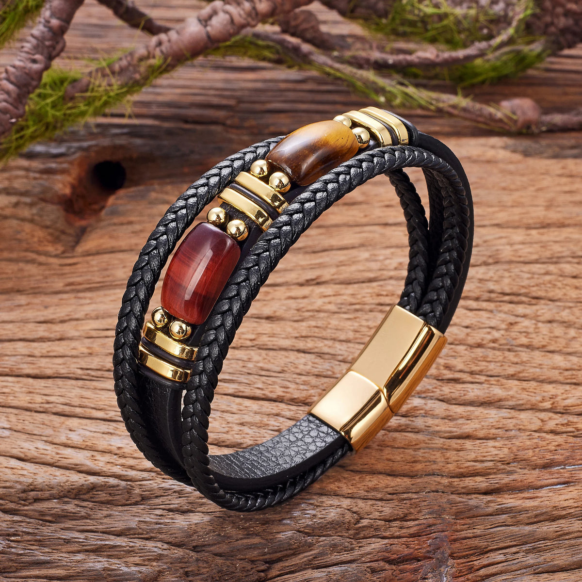 Mehrreihiges Tigerauge Lederarmband