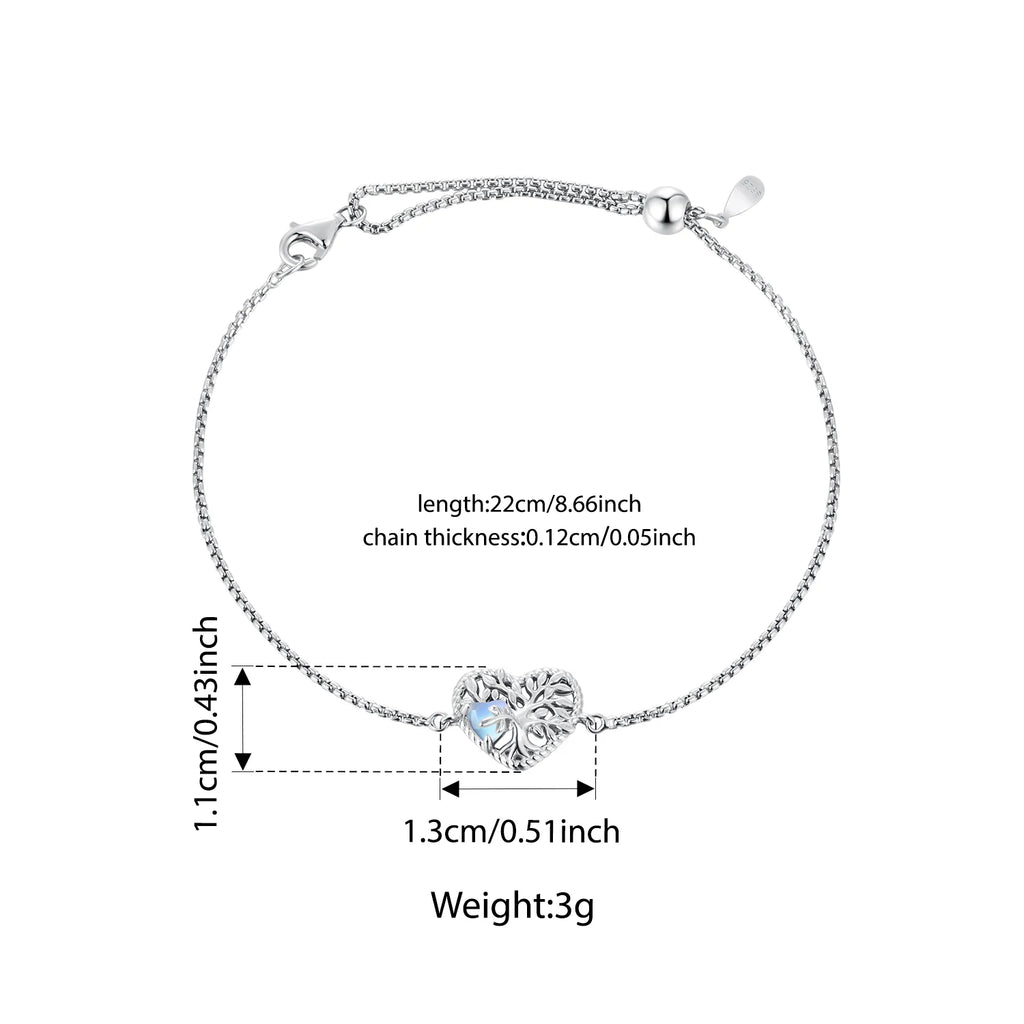 Mondstein Armband aus 925er Silber mit Lebensbaum-Herz