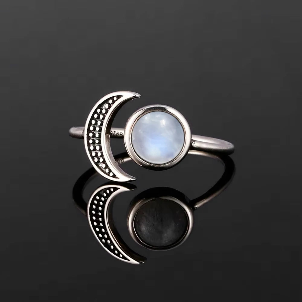925er Mondstein Ring mit Mondsichel