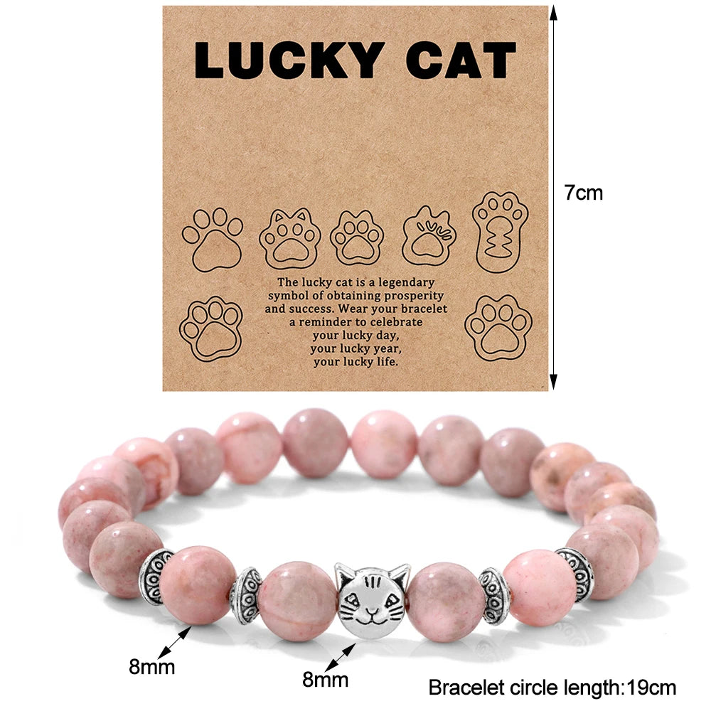 Amethyst Perlenarmband mit Katzenmotiv