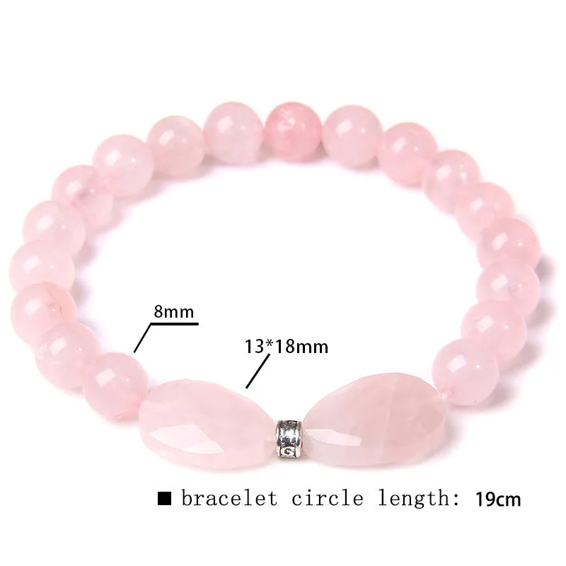 Rosenquarz Perlenarmband mit zwei Tropfensteinen