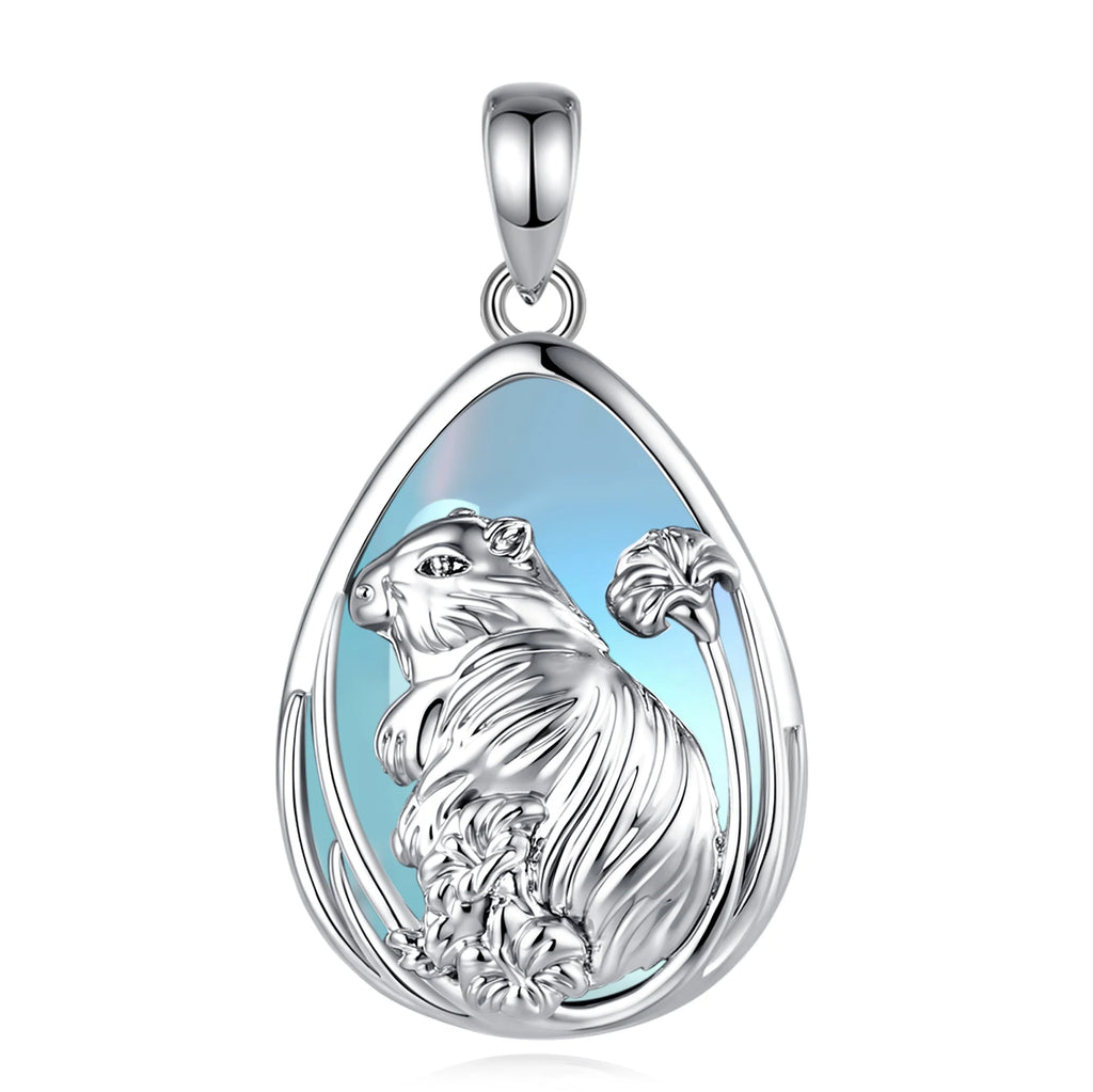 Mondstein Kette aus 925er Silber mit Meerschweinchen-Anhänger