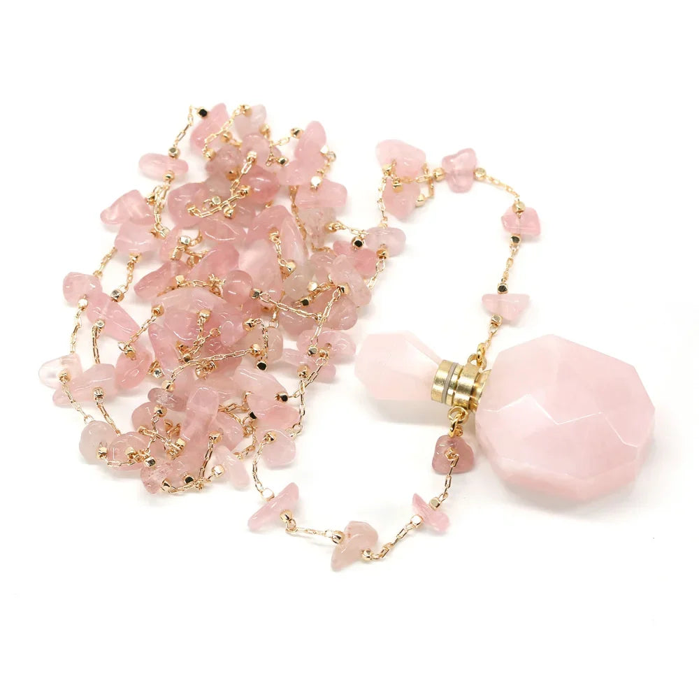 Rosenquarz Kette mit Parfümflakon-Anhänger
