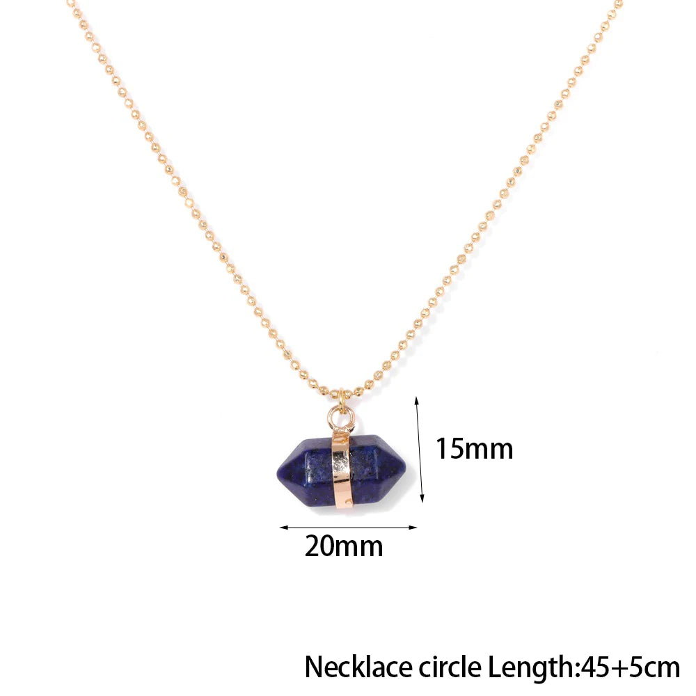 Lapislazuli Kette mit sechseckigem Steinanhänger in Gold