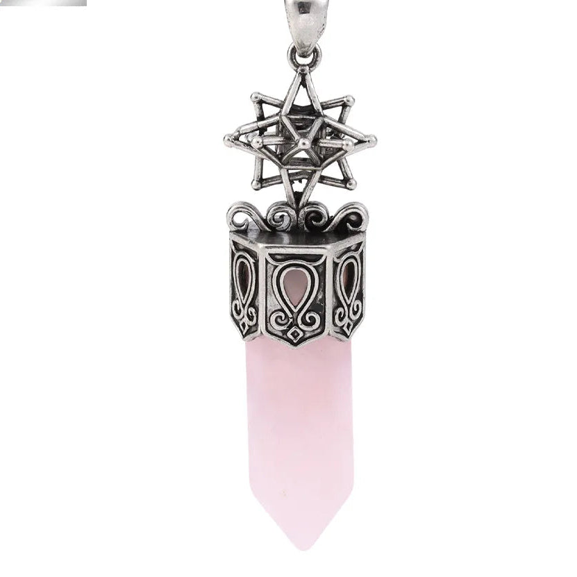 Rosenquarz Kette mit Sternornament-Anhänger