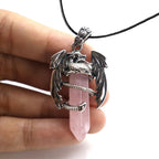 Rosenquarz Kette mit Drachen-Anhänger
