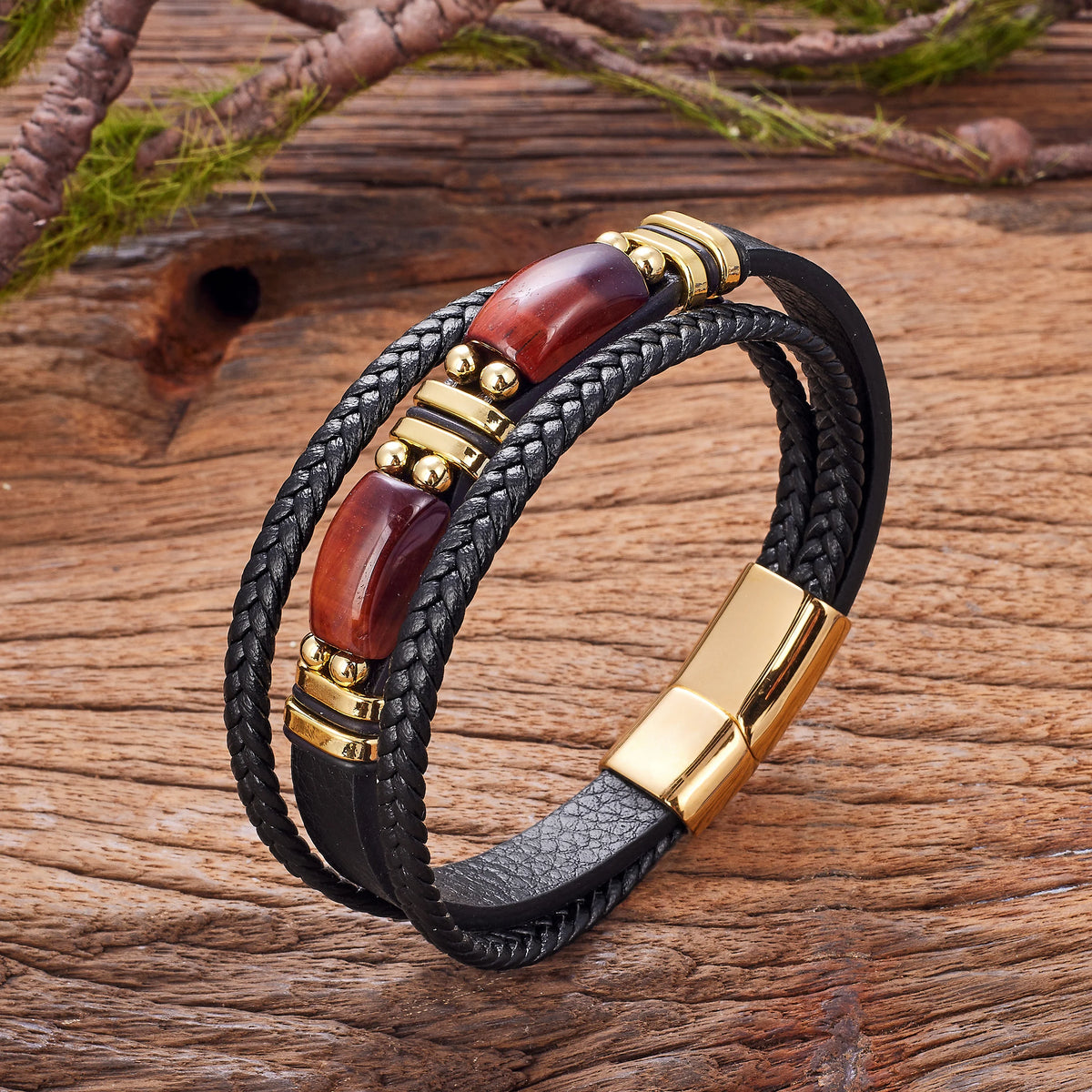 Mehrreihiges Tigerauge Lederarmband