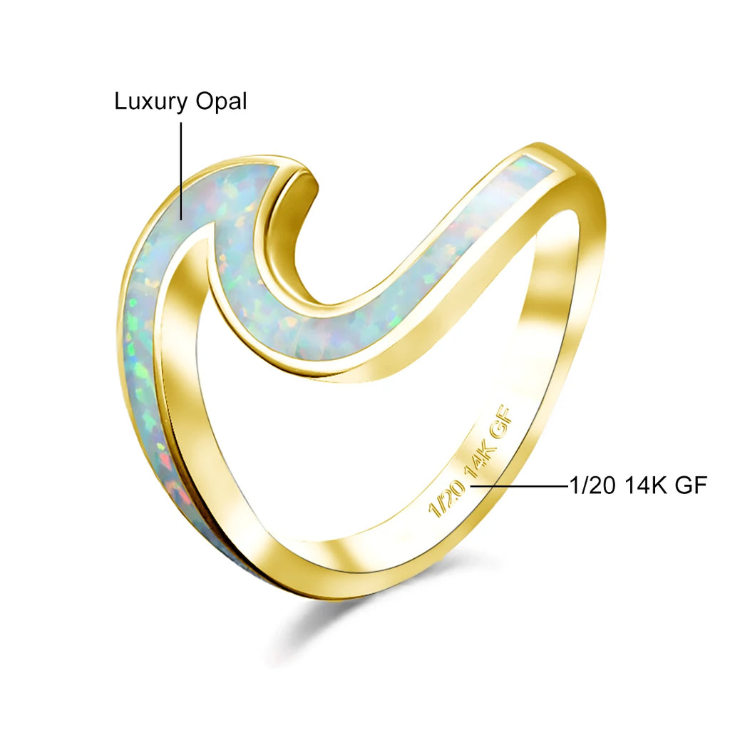 14K vergoldeter Opal Ring im Wellen-Design