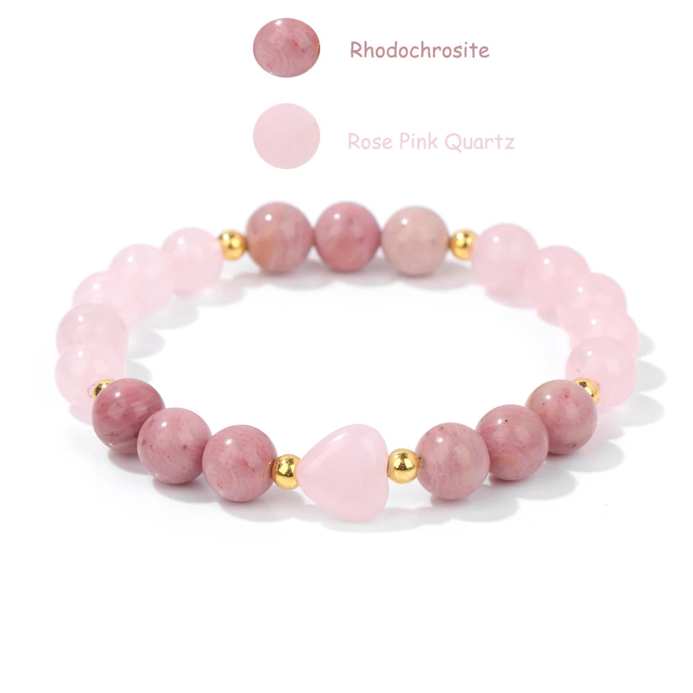 Rosenquarz Rhodochrosit Armband mit Herzstein