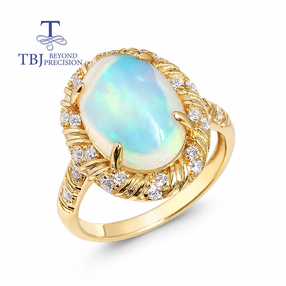 Opal Ring aus 925er Silber und Gold mit großem ovalem Stein