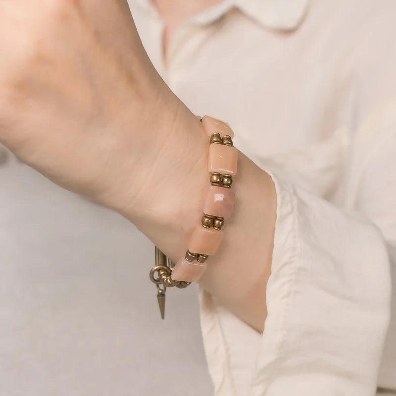Rosenquarz Armband mit rechteckigen Steinen