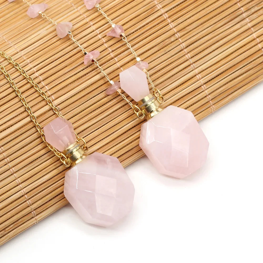 Rosenquarz Kette mit Parfümflakon-Anhänger