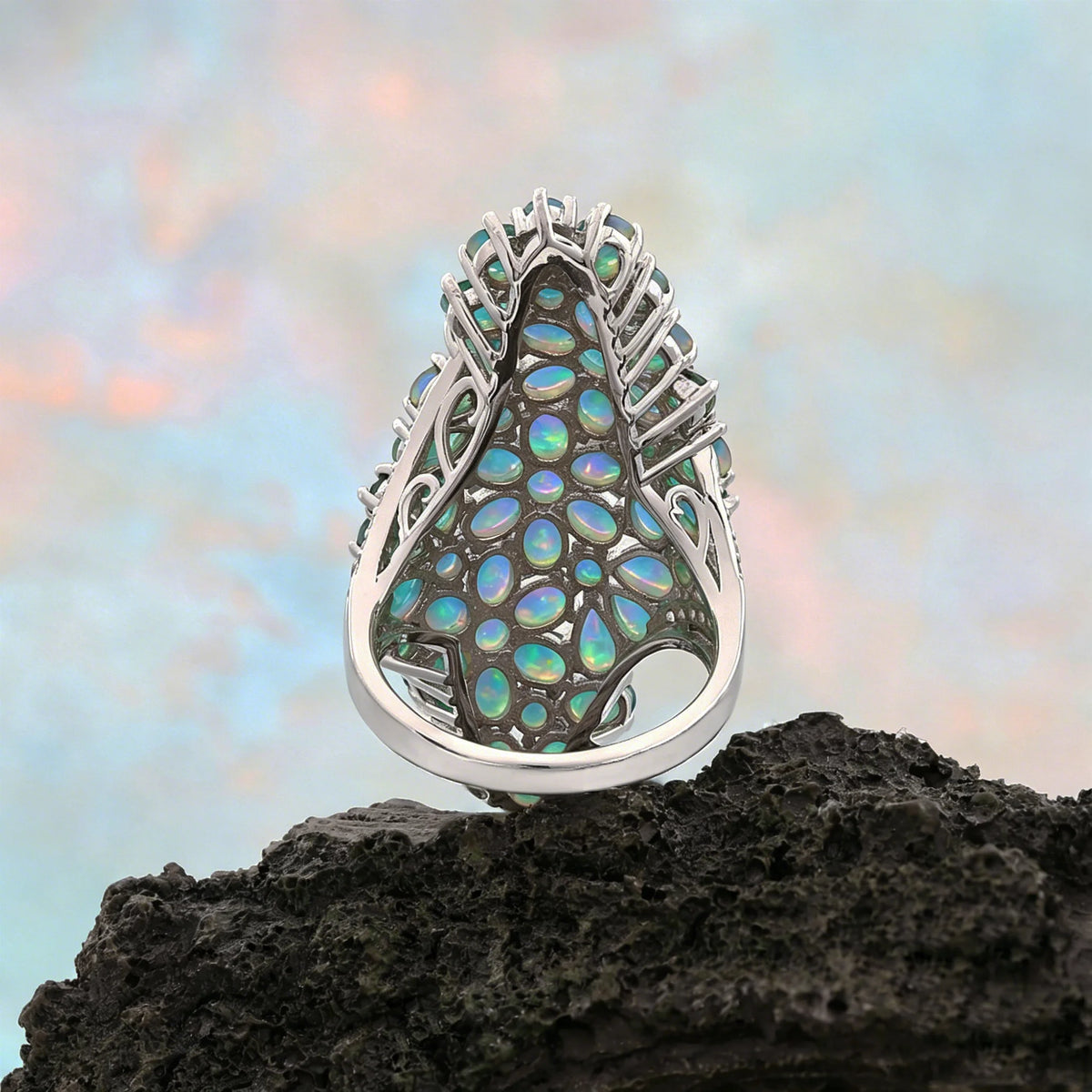 Opal Ring aus 925er Silber mit vollflächigem Opalbesatz
