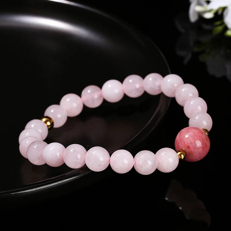Rosenquarz Rhodonit Armband mit Mittelperle