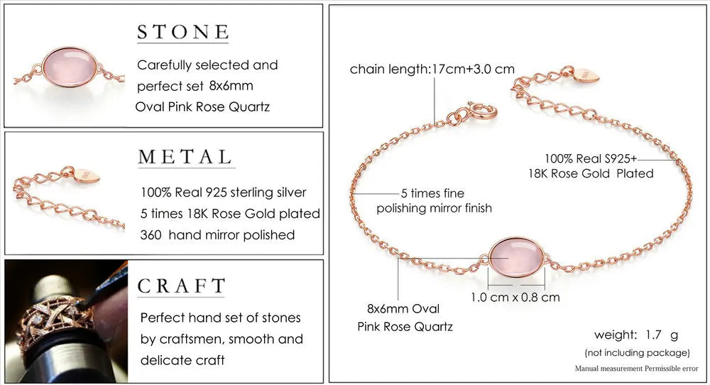 Rosenquarz Armband aus 925er Silber mit 18K Roségold-Beschichtung