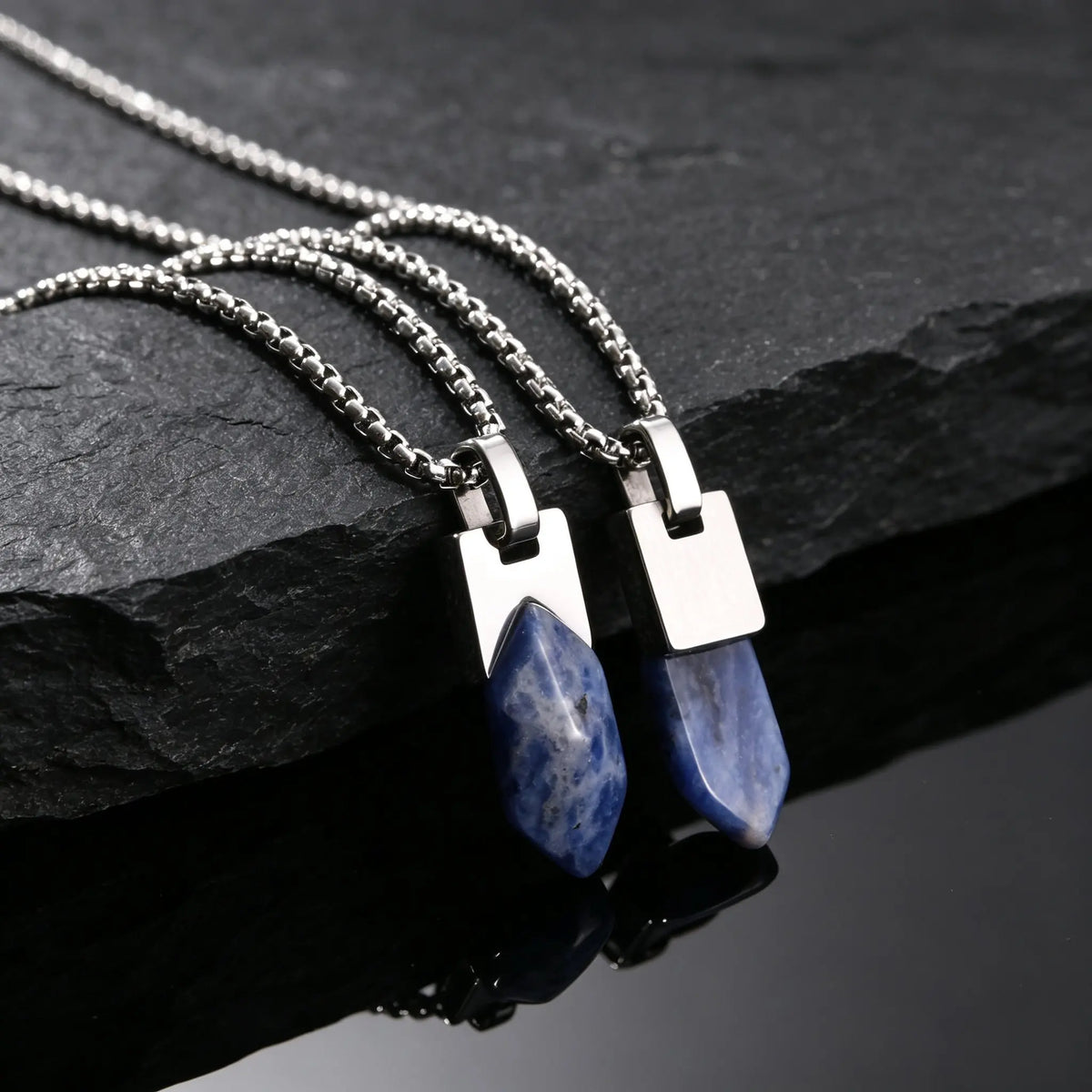 Lapislazuli Kette Silber mit sechseckiger Steinspitze
