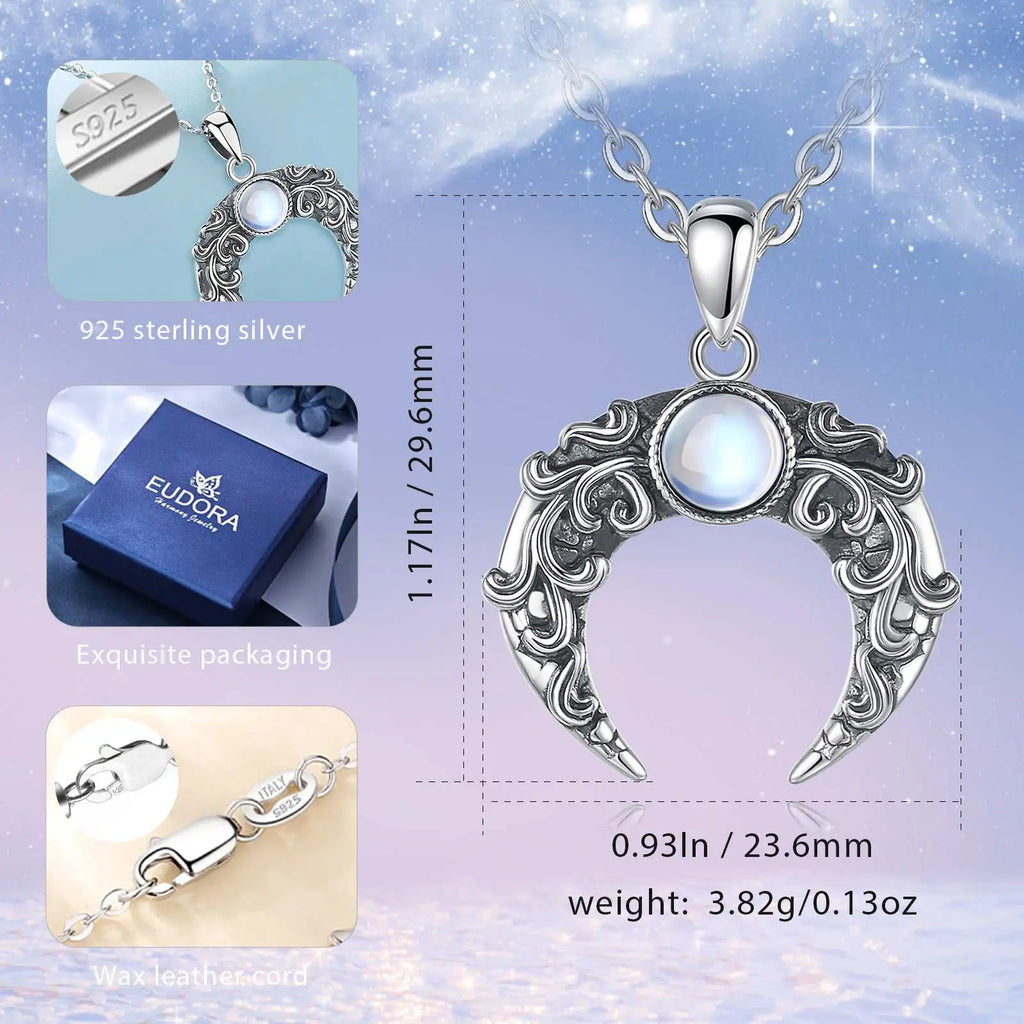 Mondstein Kette aus 925er Silber mit verzierter Mondsichel