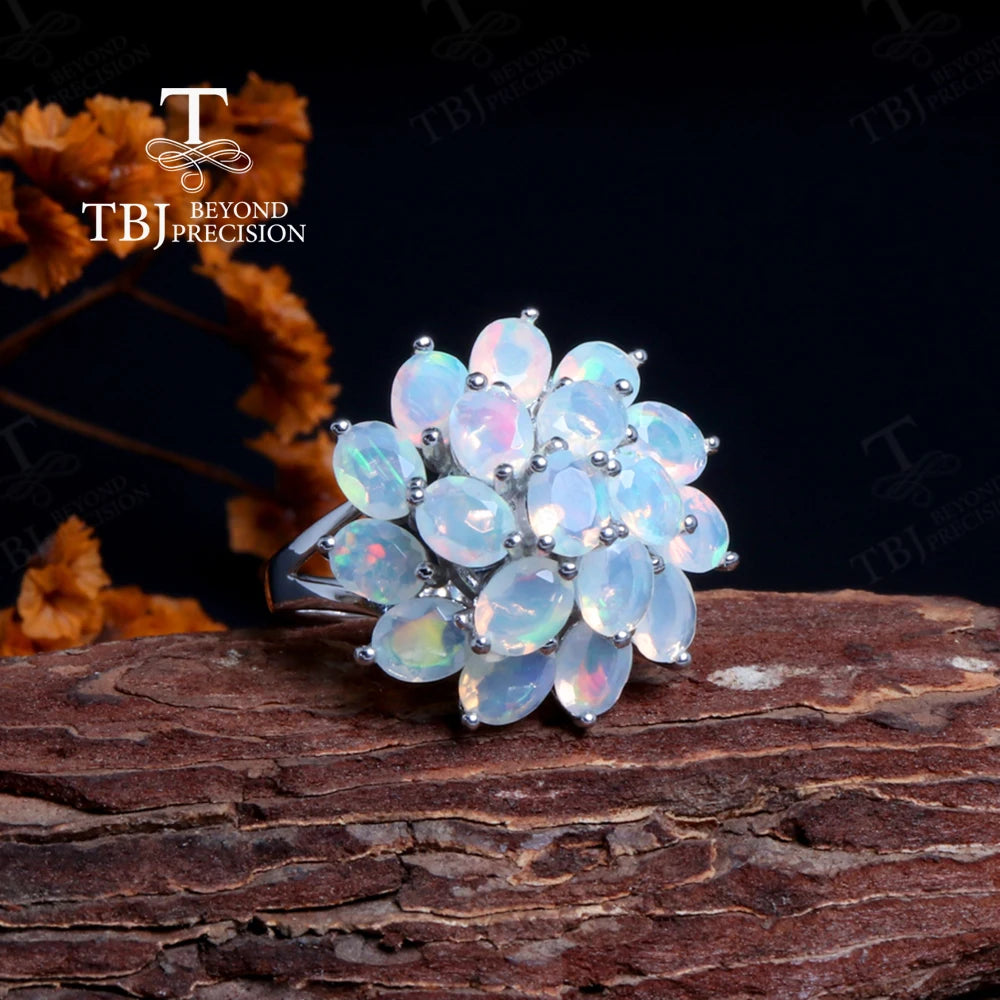 Opal Ring aus 925er Silber mit vielen ovalen Steinen