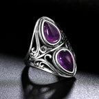 Amethyst Ring aus 925er Silber mit zwei Tropfensteinen