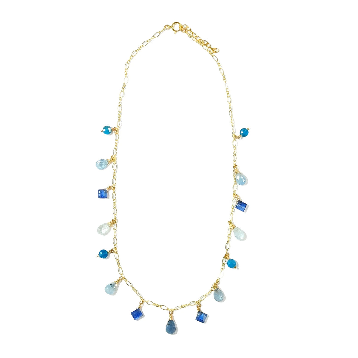 Aquamarin Halskette aus 14K Gold mit Kyanit und Apatit Anhängern