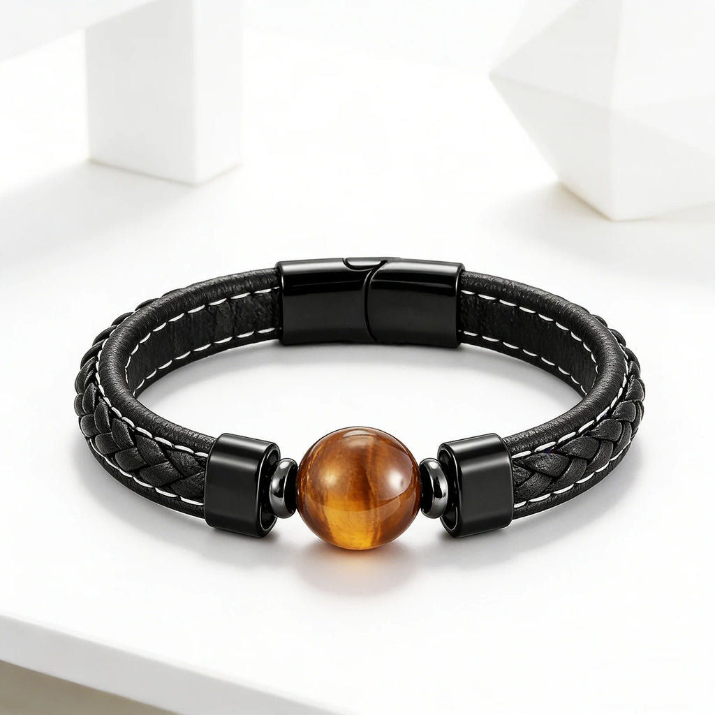 Tigerauge Lederarmband mit großer Kugel