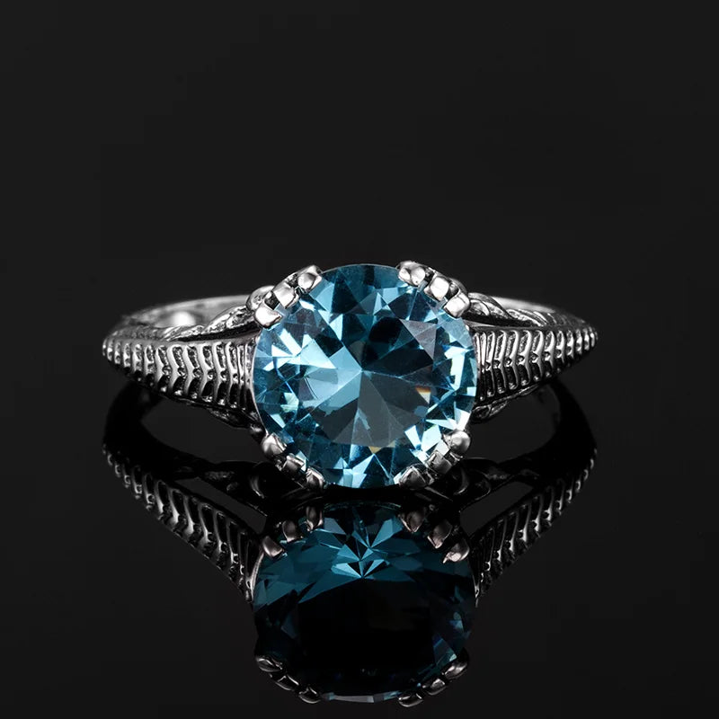 Vintage Aquamarin Ring mit ovalem Stein und Zackenfassung