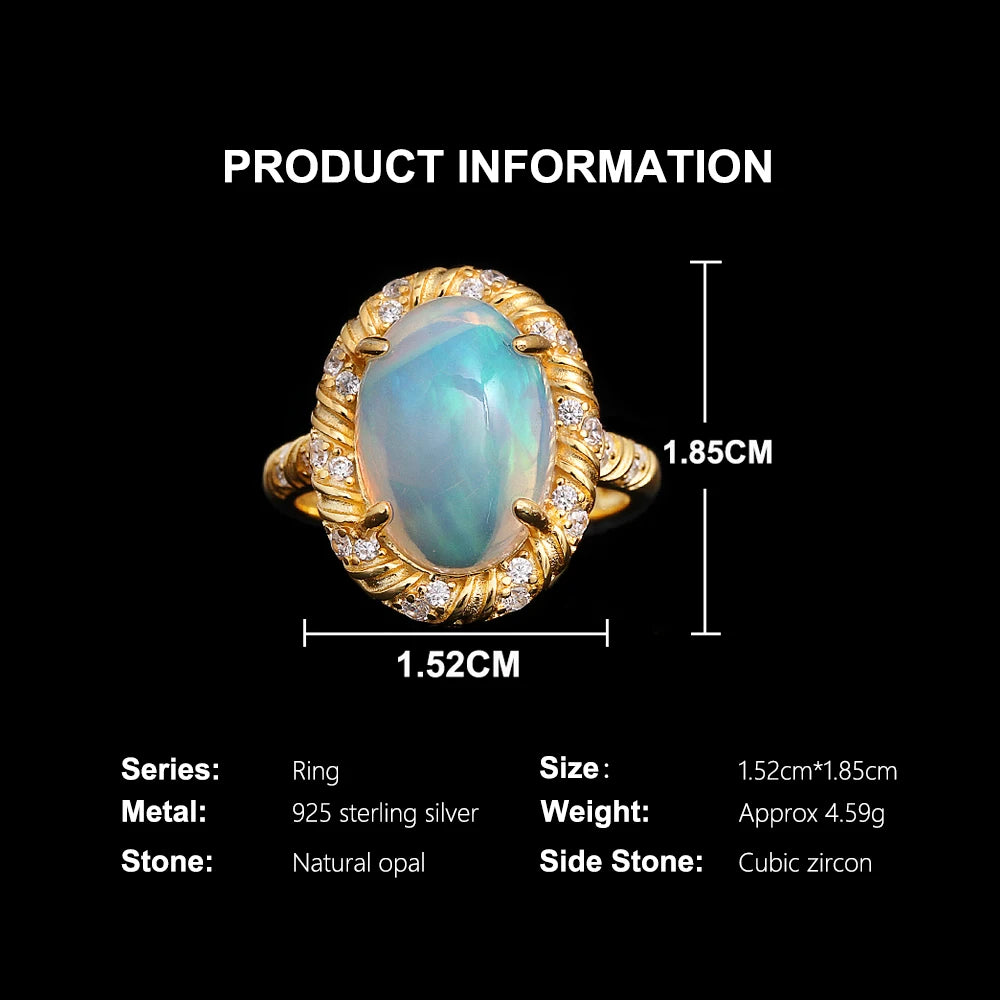 Opal Ring aus 925er Silber und Gold mit großem ovalem Stein