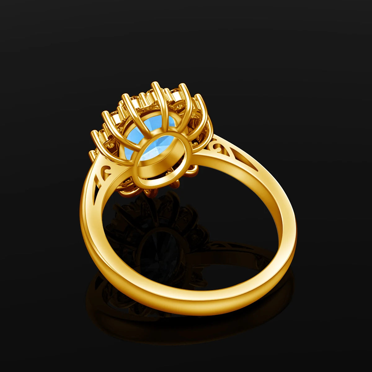 Aquamarin Ring aus 925er Silber in Goldoptik mit rundem Stein
