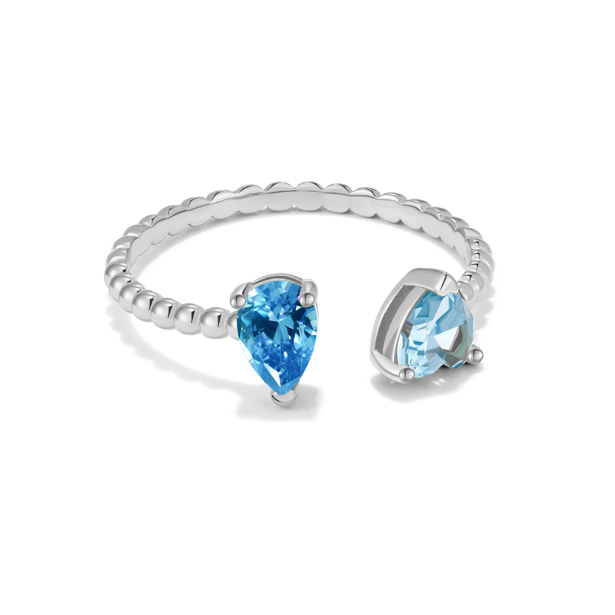 Offener Ring mit Aquamarin aus 925er Silber mit zwei tropfenförmigen Steinen