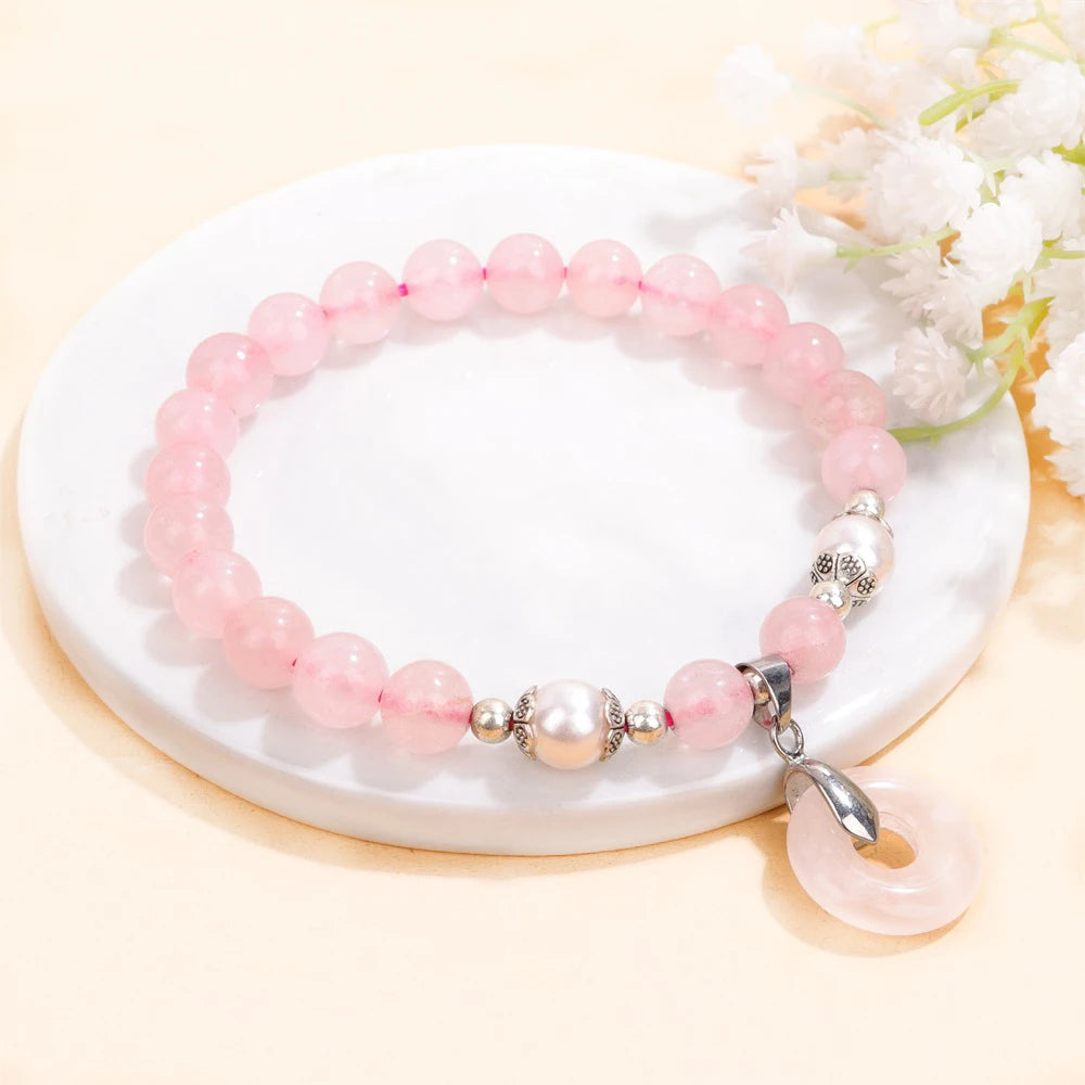 Rosenquarz Perlenarmband mit Donut