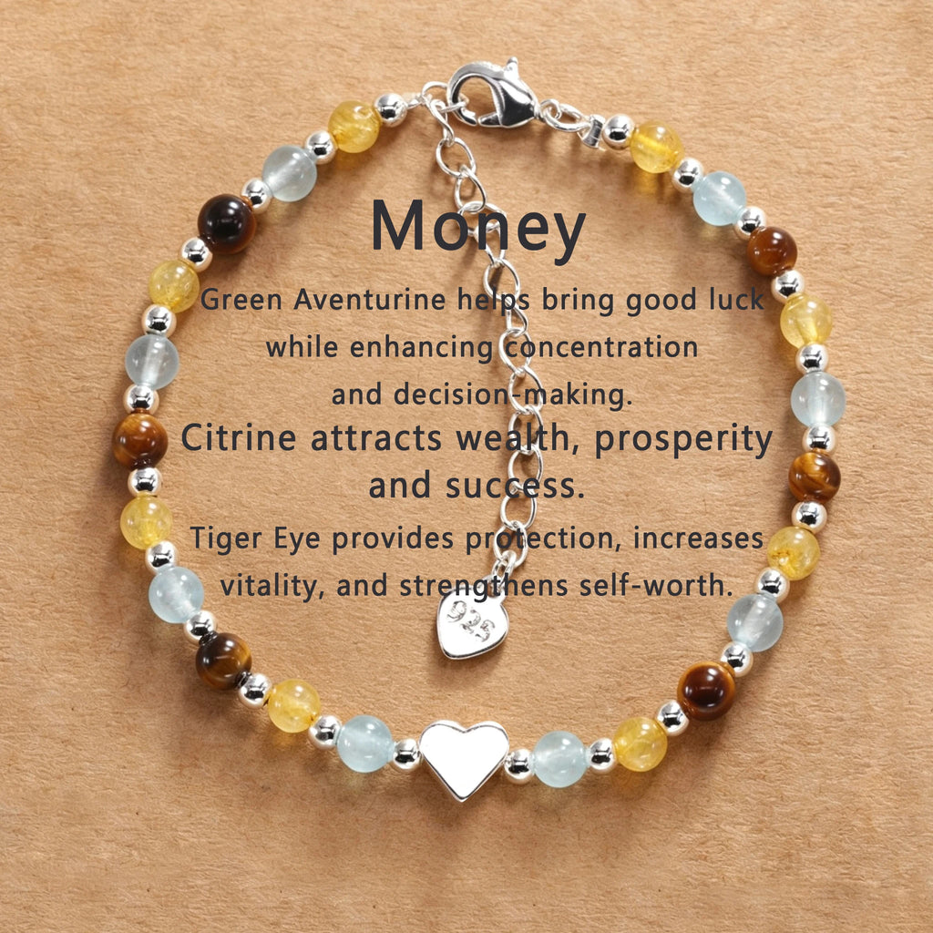 Tigerauge Armband mit Citrin, Aventurin und Herz