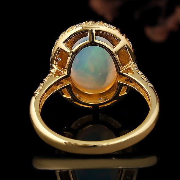 Opal Ring aus 925er Silber und Gold mit großem ovalem Stein