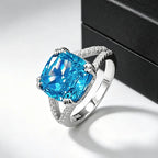Aquamarin Ring Silber aus 925er Silber mit großem quadratischem Stein und geteilter Ringschiene
