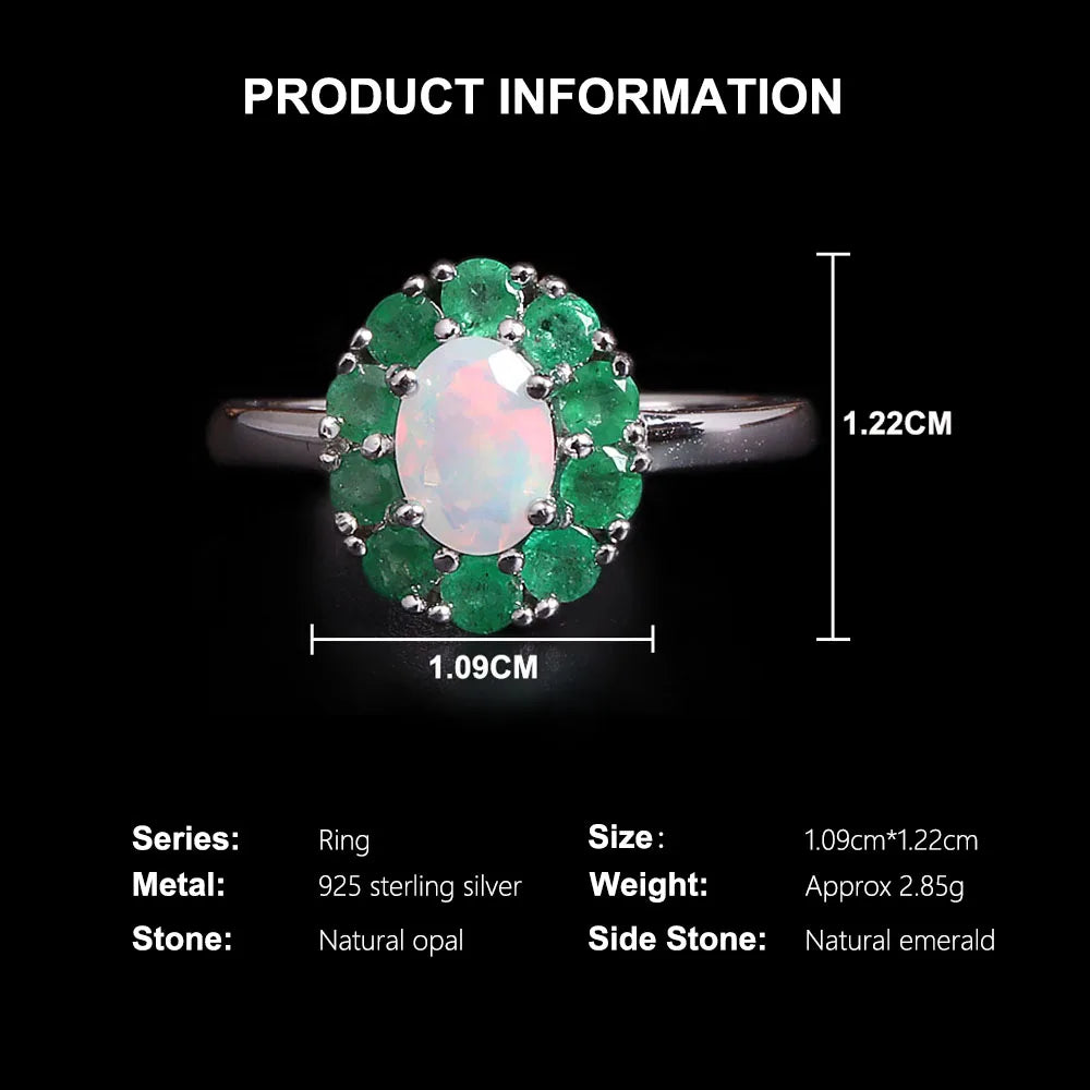 Opal Ring aus 925er Silber mit Smaragdkranz