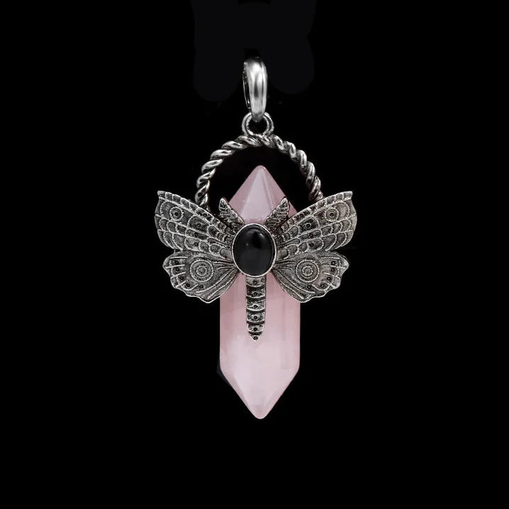 Rosenquarz Kette mit Schmetterlings-Anhänger
