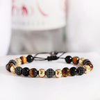 Tigerauge Armband mit schwarzen Pavé-Perlen