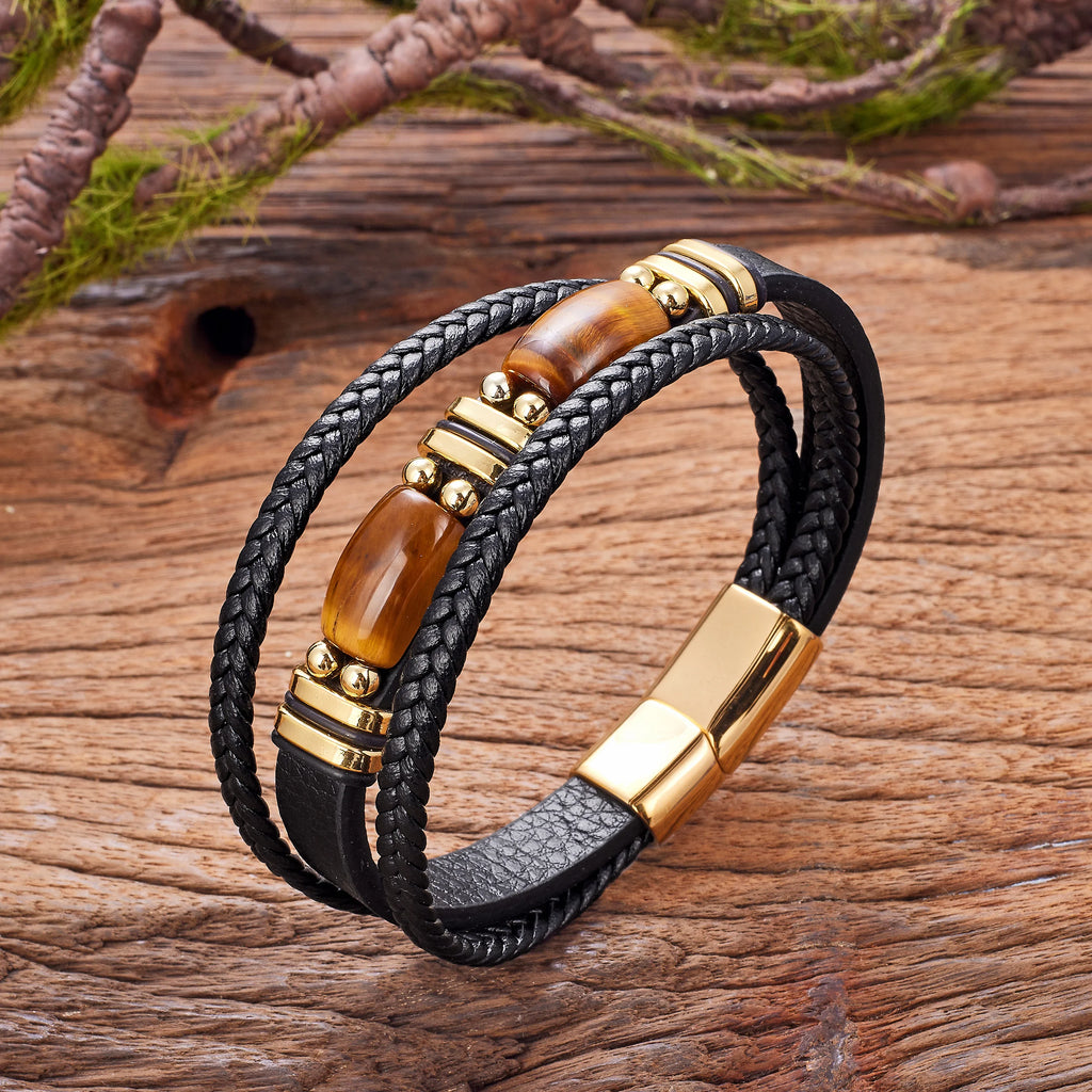 Mehrreihiges Tigerauge Lederarmband