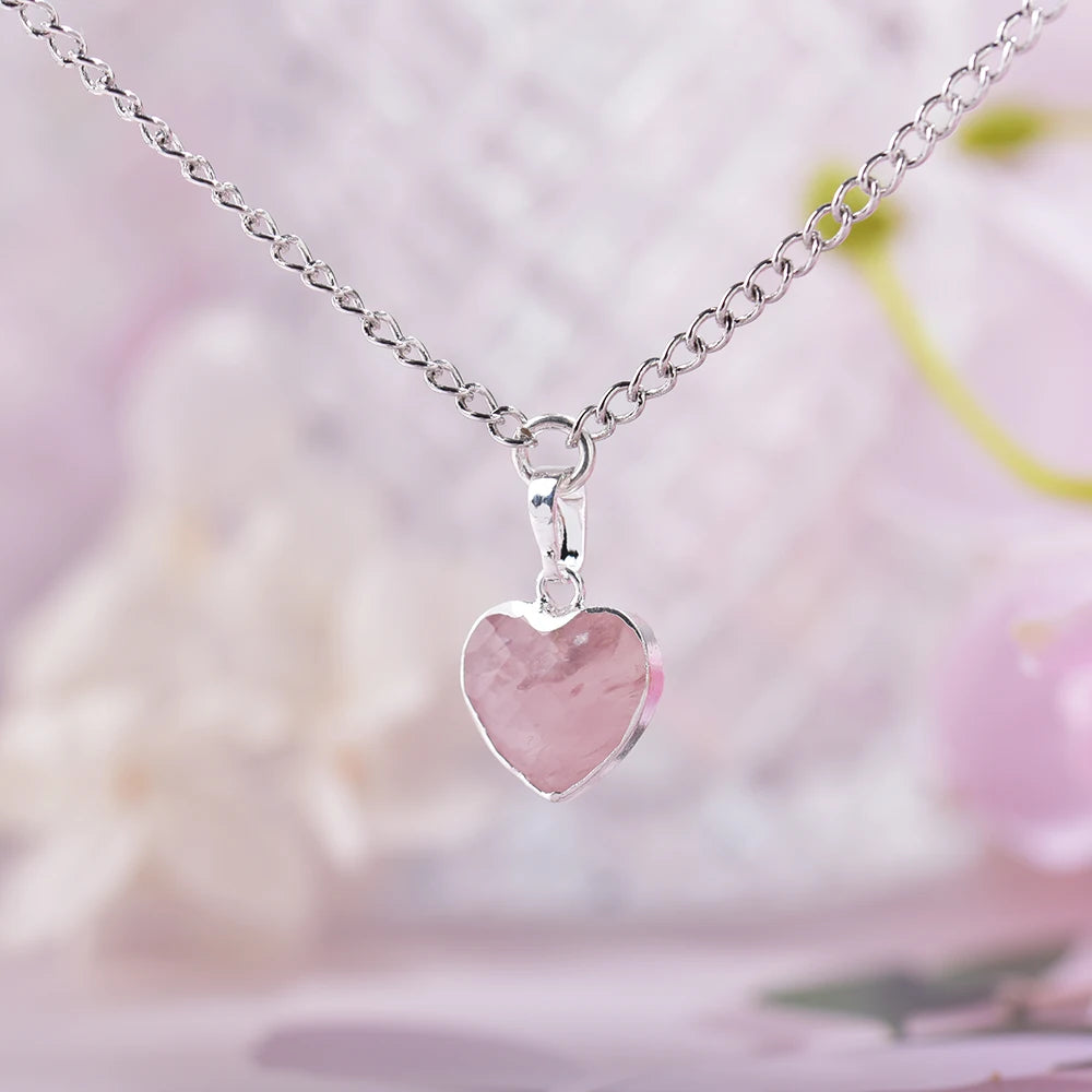 Rosenquarz Herzkette aus 925er Silber