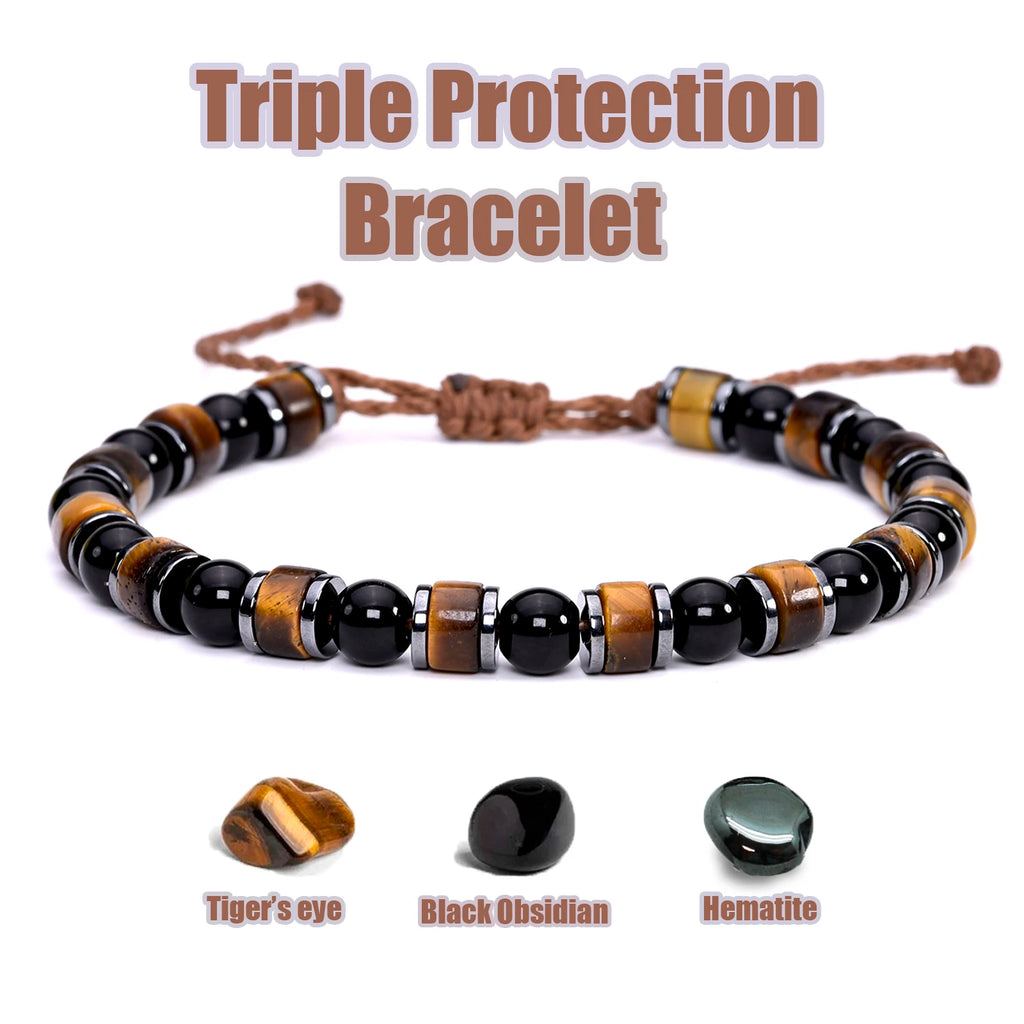 Tigerauge Obsidian Hämatit Armband mit Kordelverschluss