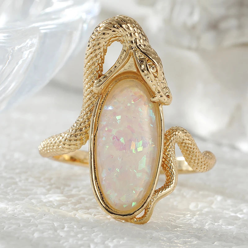 Opal Look Ring mit Schlange und ovalem Stein