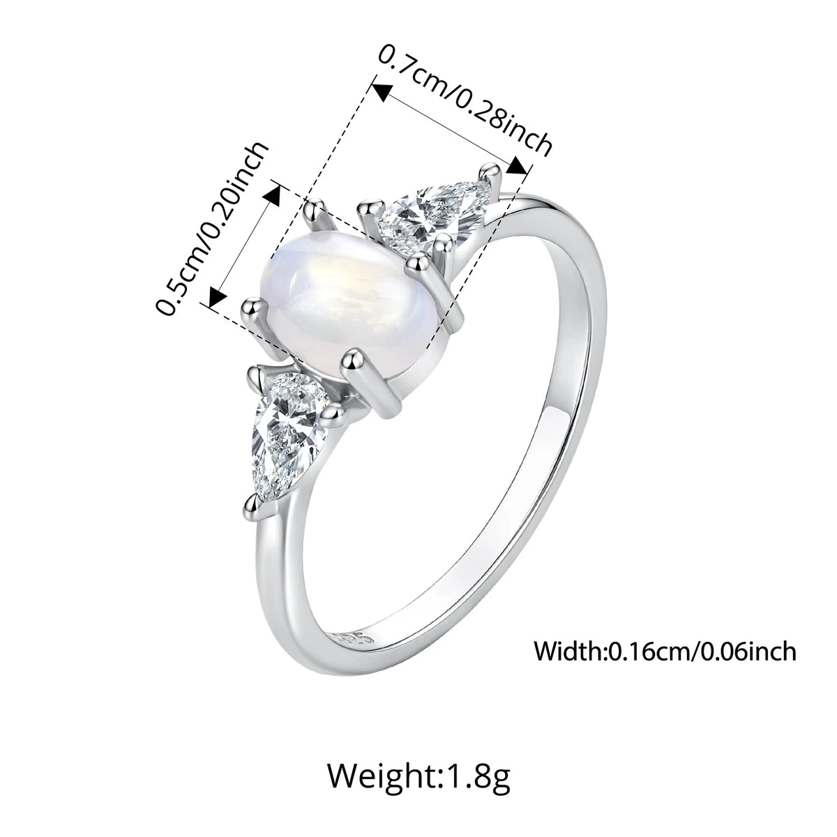 Mondstein Ring aus 925er Silber mit seitlichen Tropfensteinen
