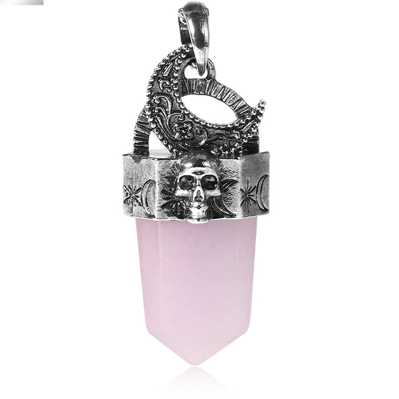 Rosenquarz Kette mit Totenkopf-Anhänger